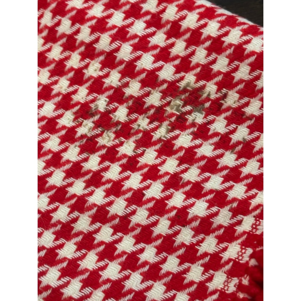 Vintage Unbranded Poncho Houndstooth Fringe Tassel Cream Red Retro Boho One Size - Picture 6 of 6